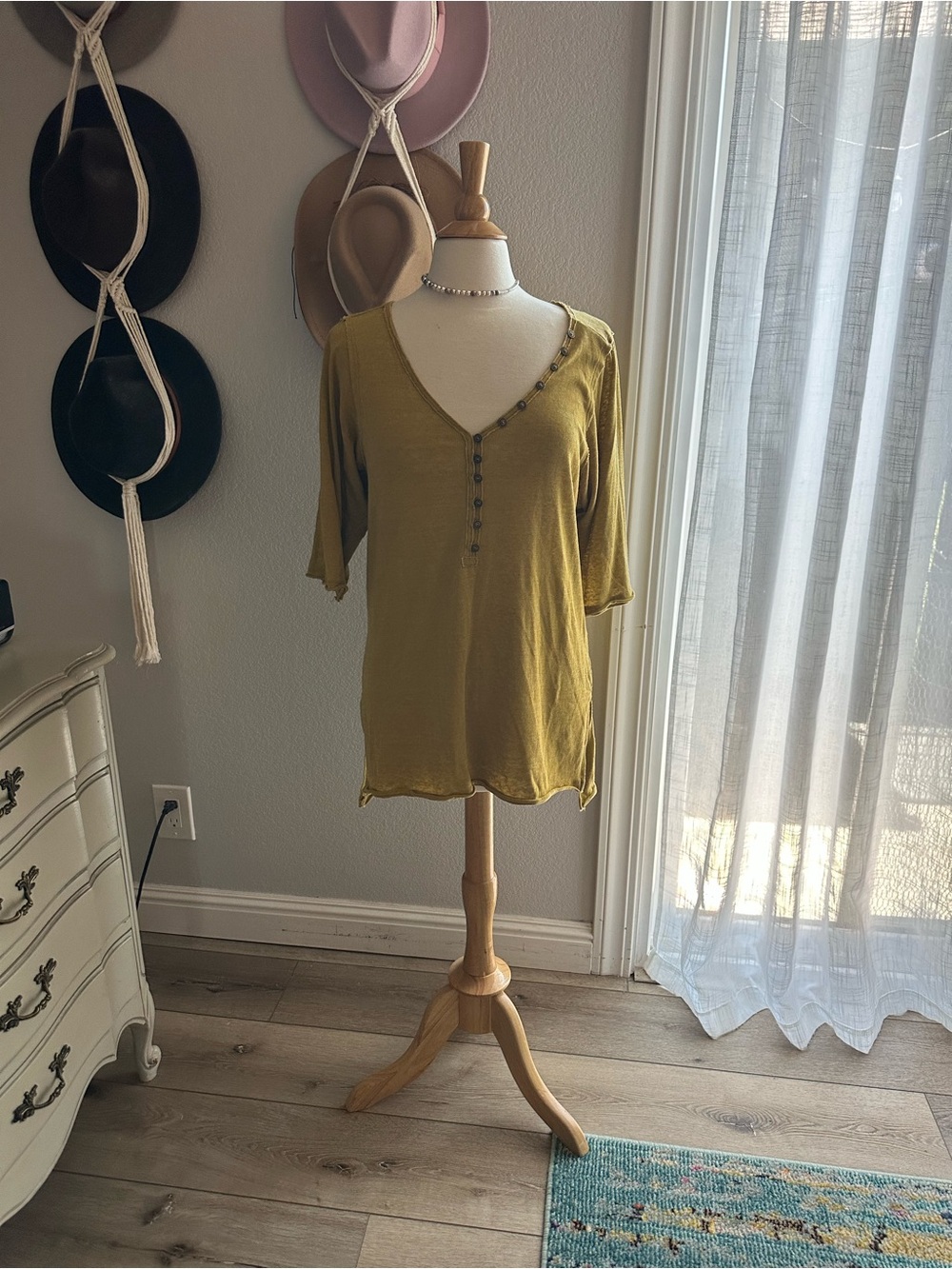 We The Free Mustard Yellow Knit Henley Top